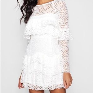 Boutique Lace Ruffle Skater Dress in Ivory